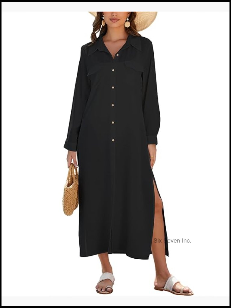 Long Sleeve Swimsuit Cover Up Dress Beach Vacation Resort Wear Sundress